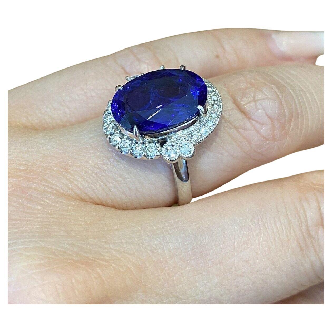 8.30 Carat Oval Tanzanite and Diamond Ring in Platinum For Sale