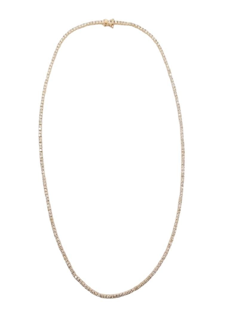 Brilliant and beautiful tennis necklace, natural round-brilliant cut white diamonds clean and Excellent shine. 14k rose gold classic four-prong style for maximum light brilliance. Elegance for every occasion.

20 inch length. 
Average I Color, SI