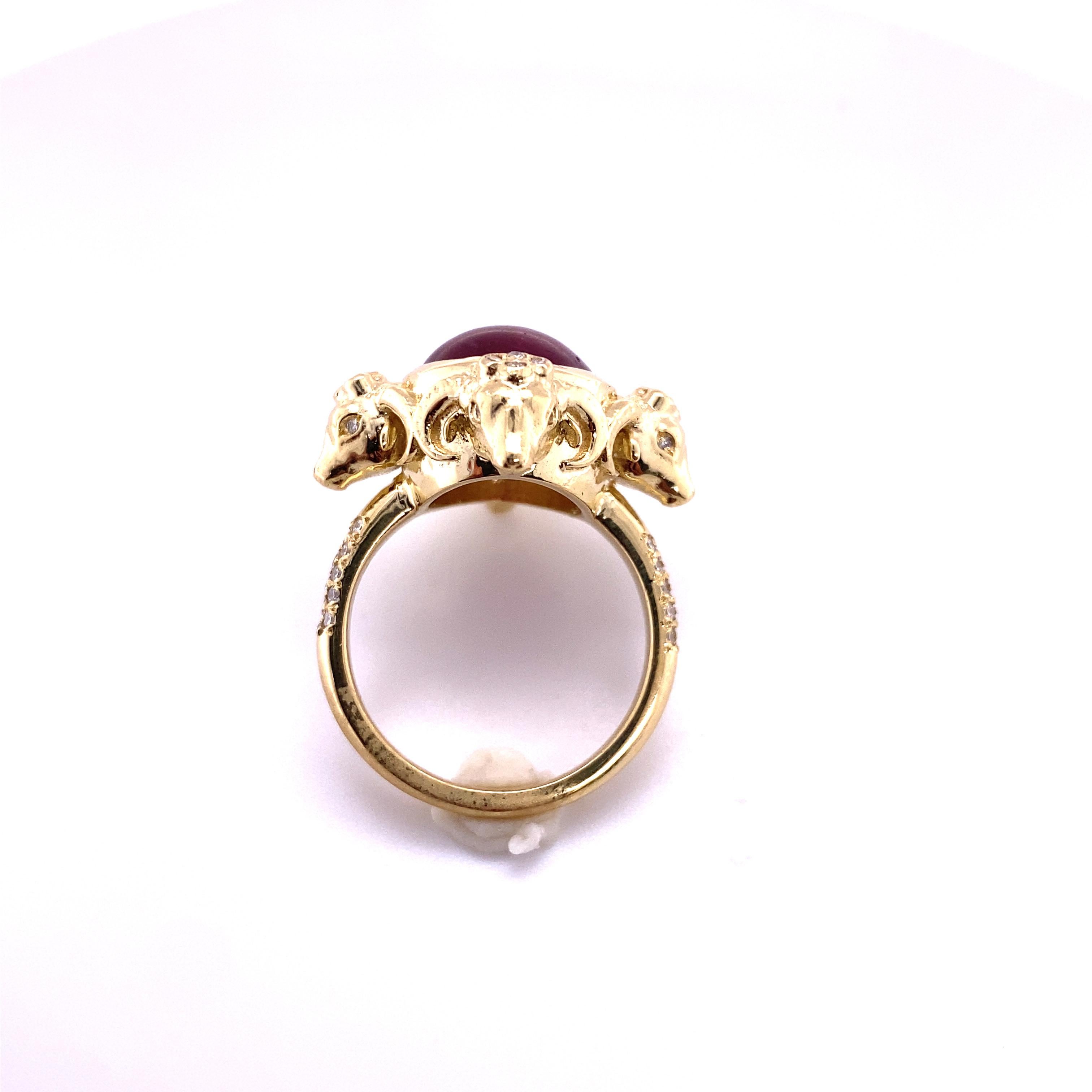 Women's or Men's 8.30 Carat Ruby Cabochon Ring in 18 Karat Rose Gold For Sale