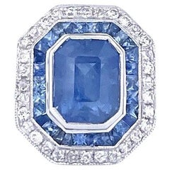 8.30ct Octagon-cut Cornflower Blue Sapphire & OMC Diamond 14K White Gold Ring