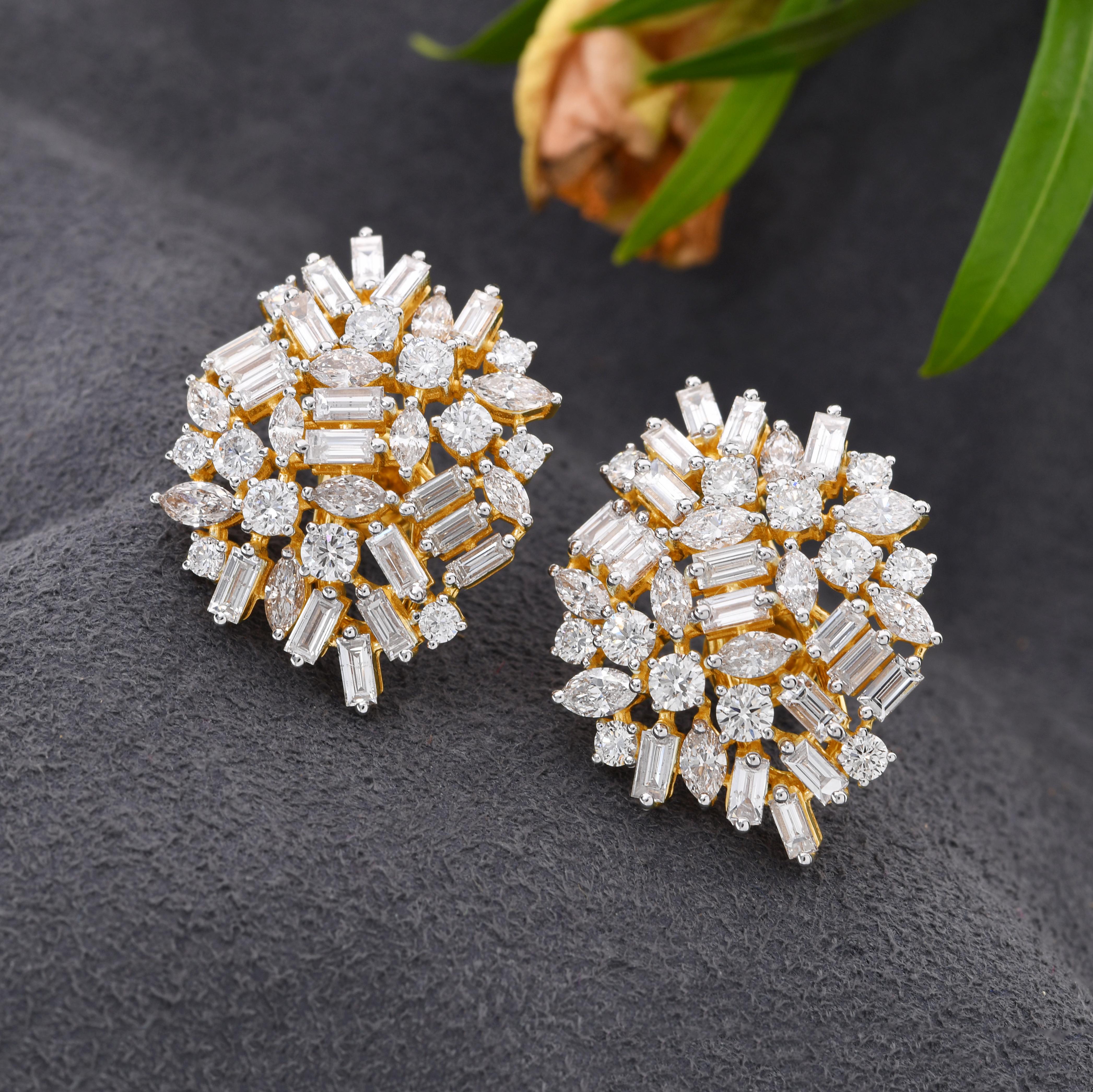 Pendientes de diamantes redondos y baguette de 8,30 quilates, claridad SI y color HI, oro amarillo de 18k Moderno en venta