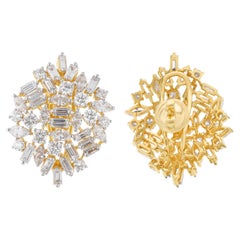 8.30 Carat SI Clarity HI Color Baguette & Round Diamond Earrings 18k Yellow Gold