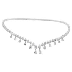 8.30 Carat SI Clarity HI Color Pear Diamond Choker Necklace 18 Karat White Gold
