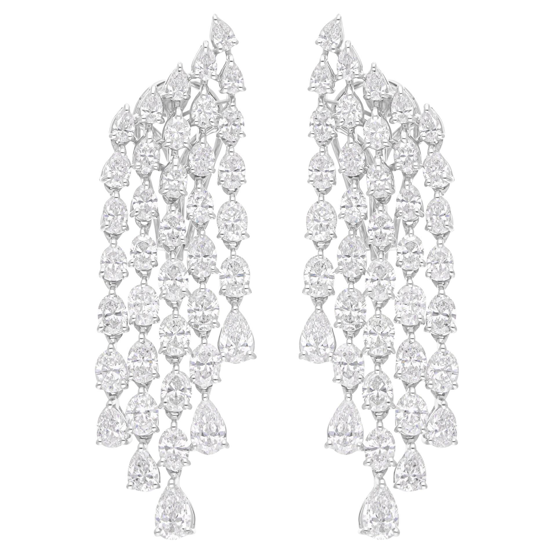 8.30 Carat SI/H Oval Pear Brilliant Cut Diamond White Gold Chandelier Earrings