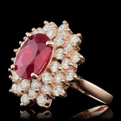 8.30 Carats Natural Red Ruby and Diamond 14K Solid Rose Gold Ring