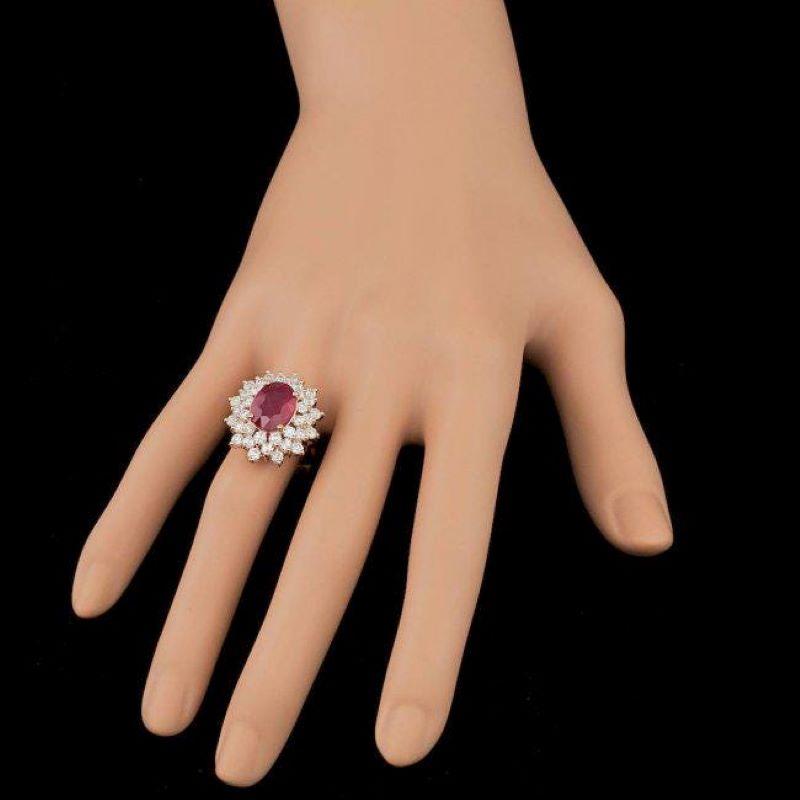 8.30 Carats Natural Red Ruby and Diamond 14K Solid Rose Gold Ring In New Condition For Sale In Los Angeles, CA