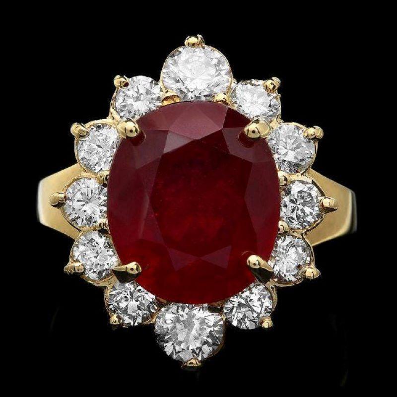 Mixed Cut 8.30 Carats Natural Red Ruby and Diamond 14K Solid Yellow Gold Ring For Sale