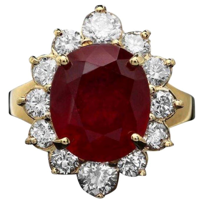 Bague en or jaune massif 14 carats avec rubis rouge naturel de 8,30 carats et diamants