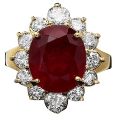 Anello in oro giallo massiccio 14K con rubino rosso naturale e diamanti da 8,30 carati