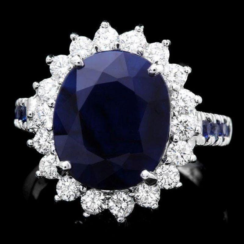 8.30 Carats Exquisite Natural Blue Sapphire and Diamond 14K Solid White Gold Ring

Total Blue Sapphire Weight is: Approx. 7.40 Carats

Sapphire Measures: Approx. 11.00 x 13.00mm (Oval Sapphire)

Sapphire Measures: Approx. 2.5 mm (Round