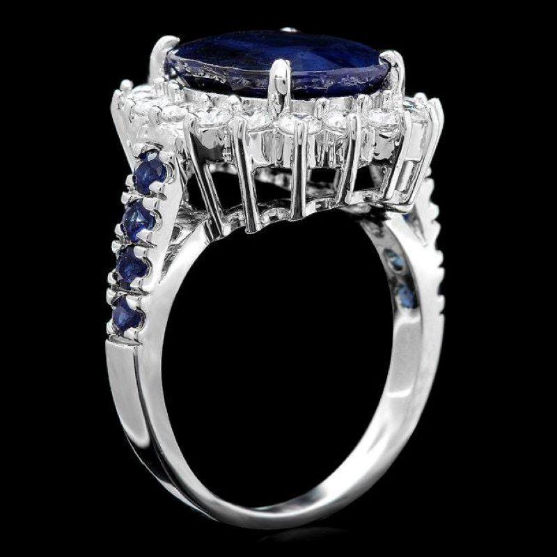 Mixed Cut 8.30 Carats Natural Sapphire and Diamond 14k Solid White Gold Ring