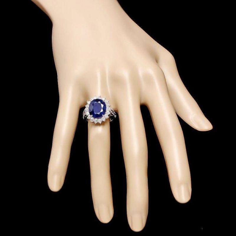 8.30 Carats Natural Sapphire and Diamond 14k Solid White Gold Ring In New Condition In Los Angeles, CA
