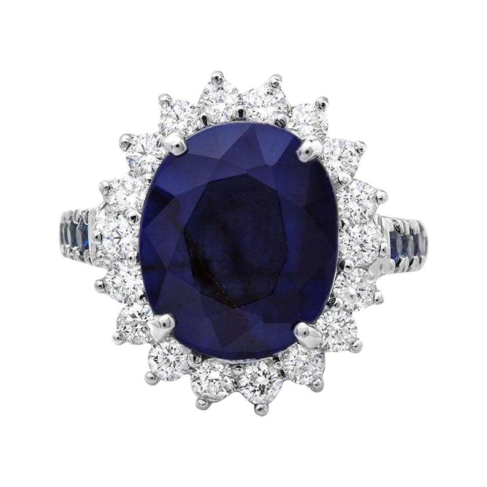 8.30 Carats Natural Sapphire and Diamond 14k Solid White Gold Ring For Sale