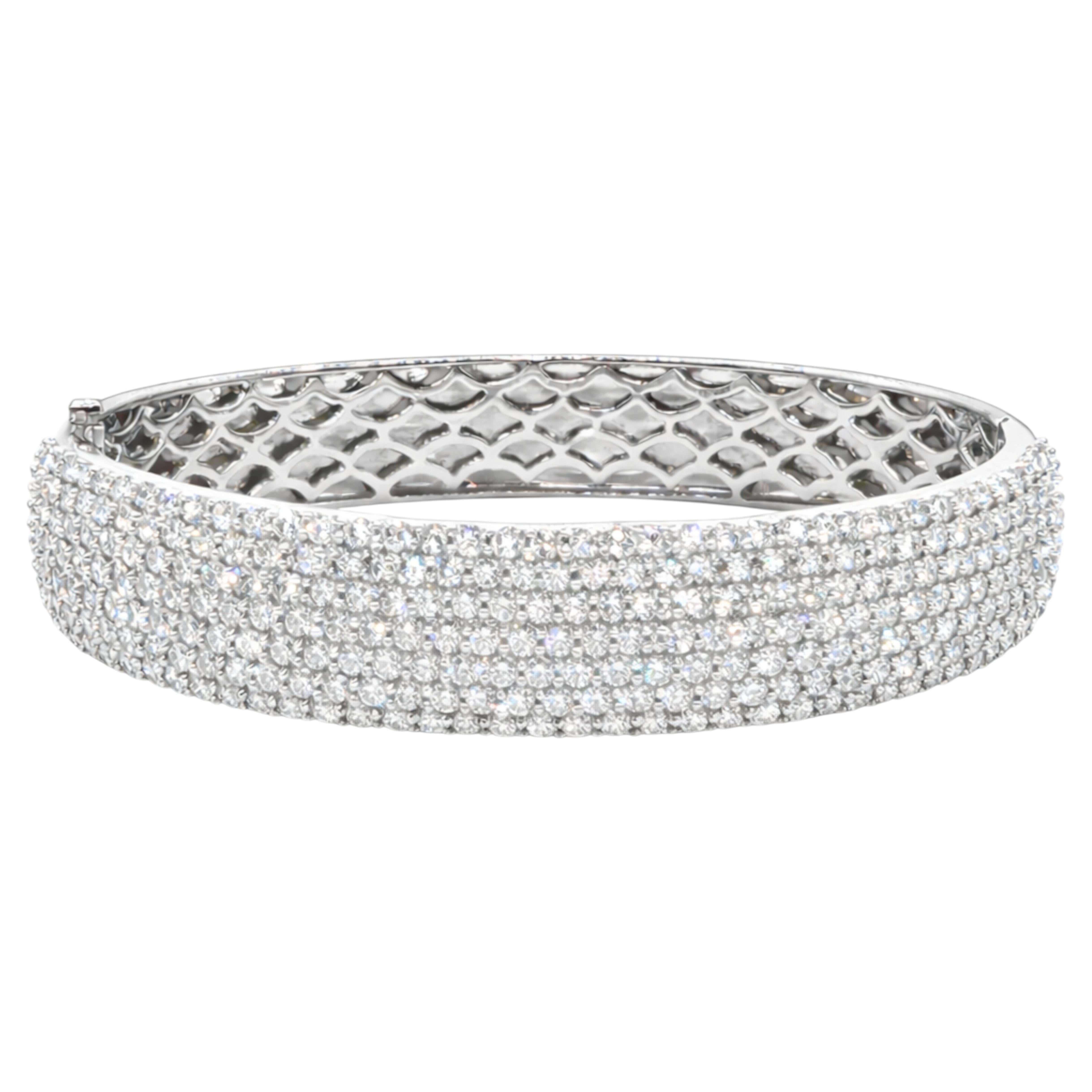 8.30 Ct. Diamond Pavé Dome Bangle Bracelet in 18K White Gold For Sale
