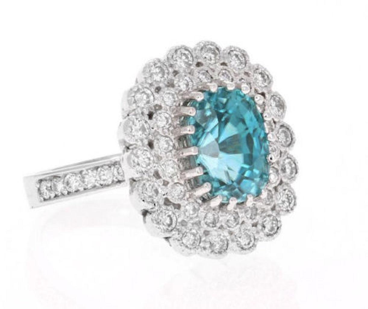 Mixed Cut 8.30 Ct Natural Very Nice Looking Zircon and Diamond 14K Solid White Gold Ring For Sale