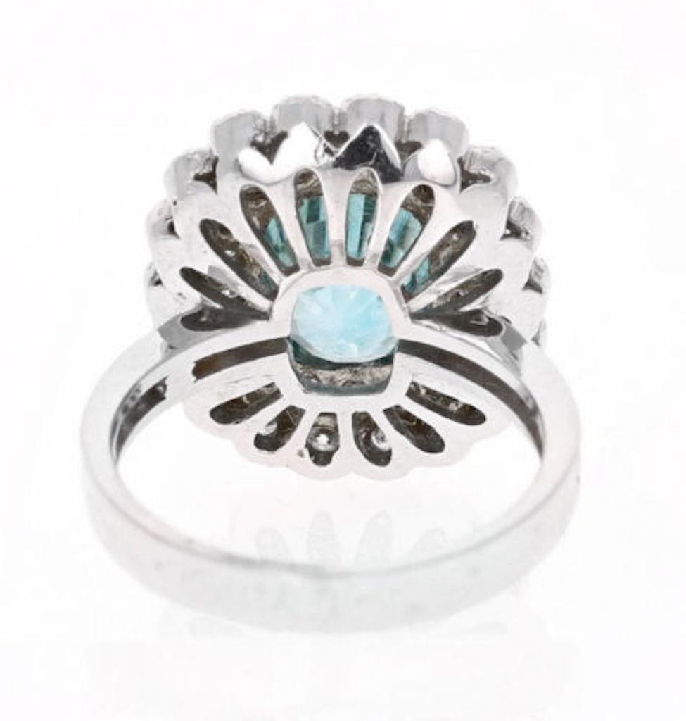 8.30 Ct Natural Very Nice Looking Zircon and Diamond 14K Solid White Gold Ring In New Condition For Sale In Los Angeles, CA
