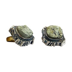 830 Silver 1975 Rare Finland Pentti Sarpaneva Pyrite Stone Cufflinks