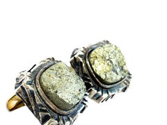 830 Silver 1975 Rare Finland Pentti Sarpaneva Pyrite Stone Cufflinks