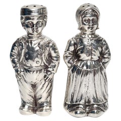 Vintage 830 Silver Dutch Boy and Girl Figural Salt & Pepper Shakers #16020