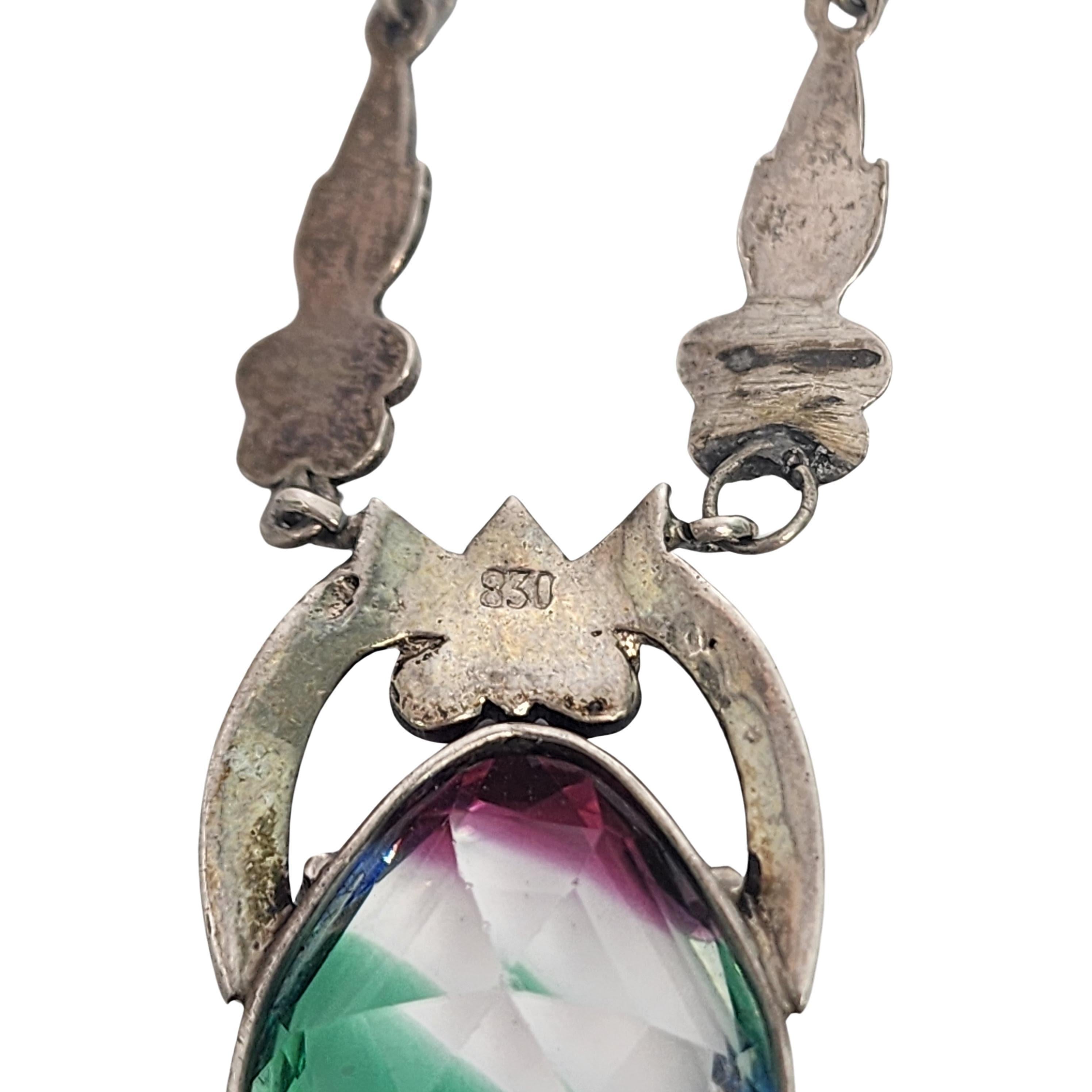 830 Silver Iris Glass Marcasite Pendant Necklace #16602 For Sale 2