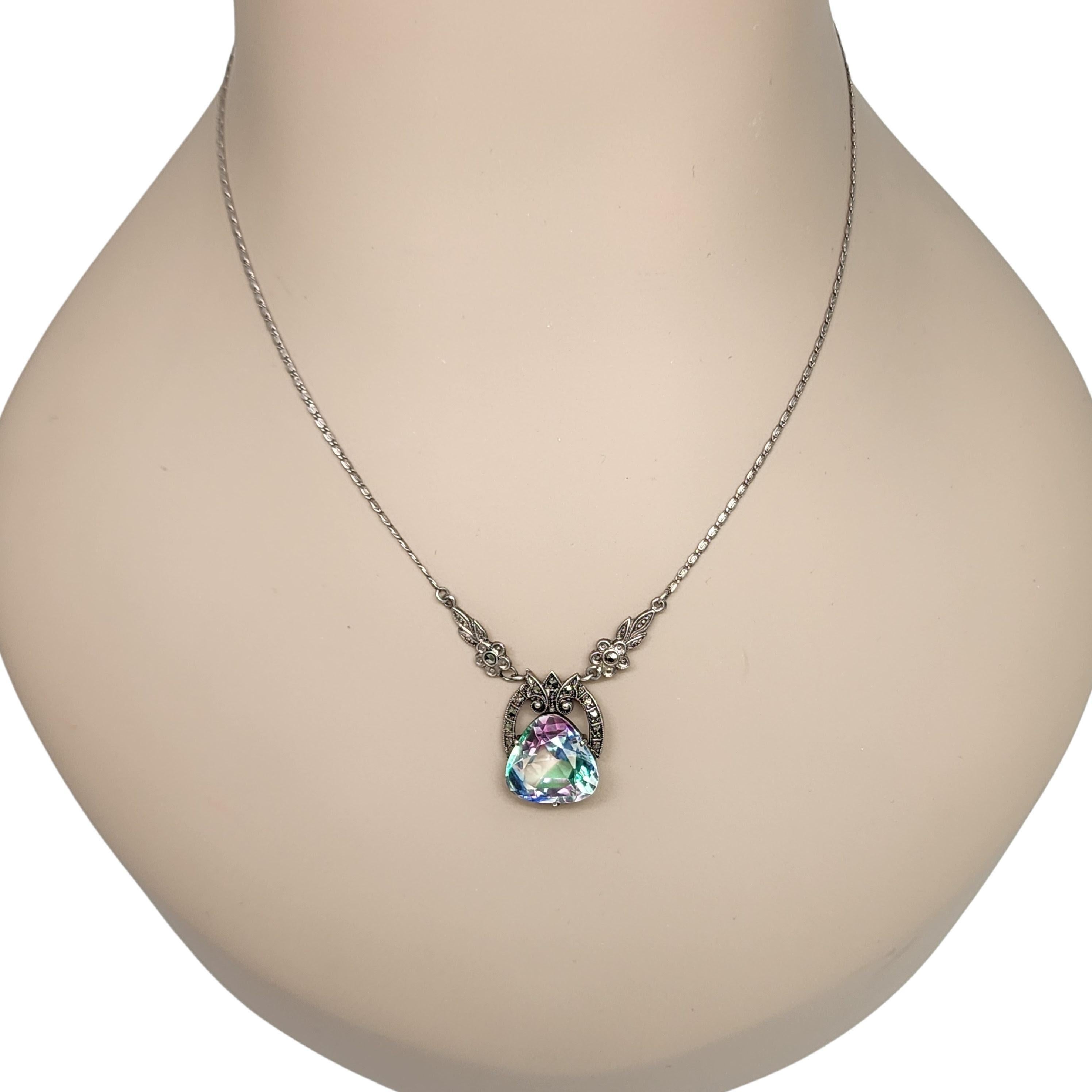 830 Silver Iris Glass Marcasite Pendant Necklace #16602 For Sale 3