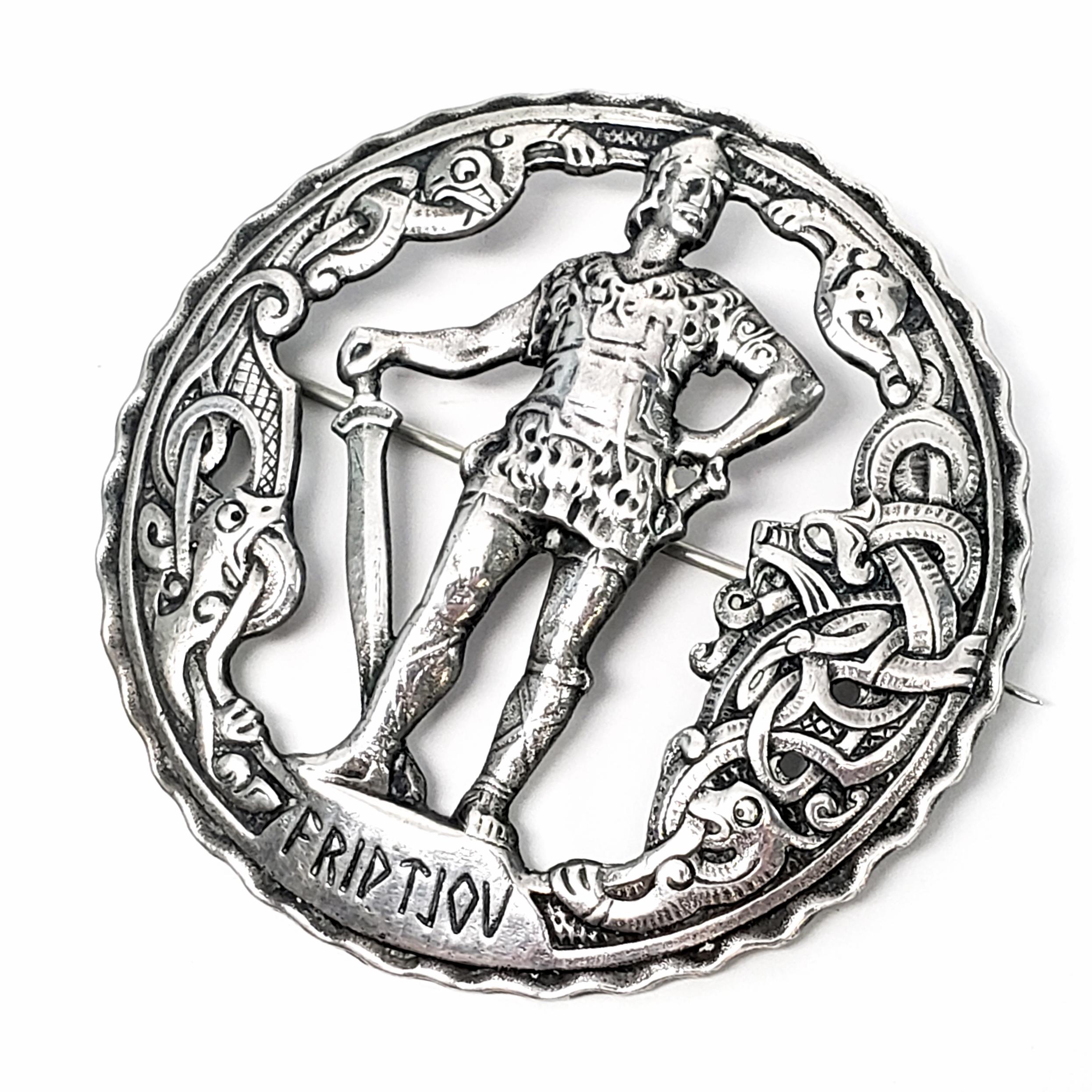 830 Silver Norway Fridtjov Warrior Pin In Good Condition In Washington Depot, CT