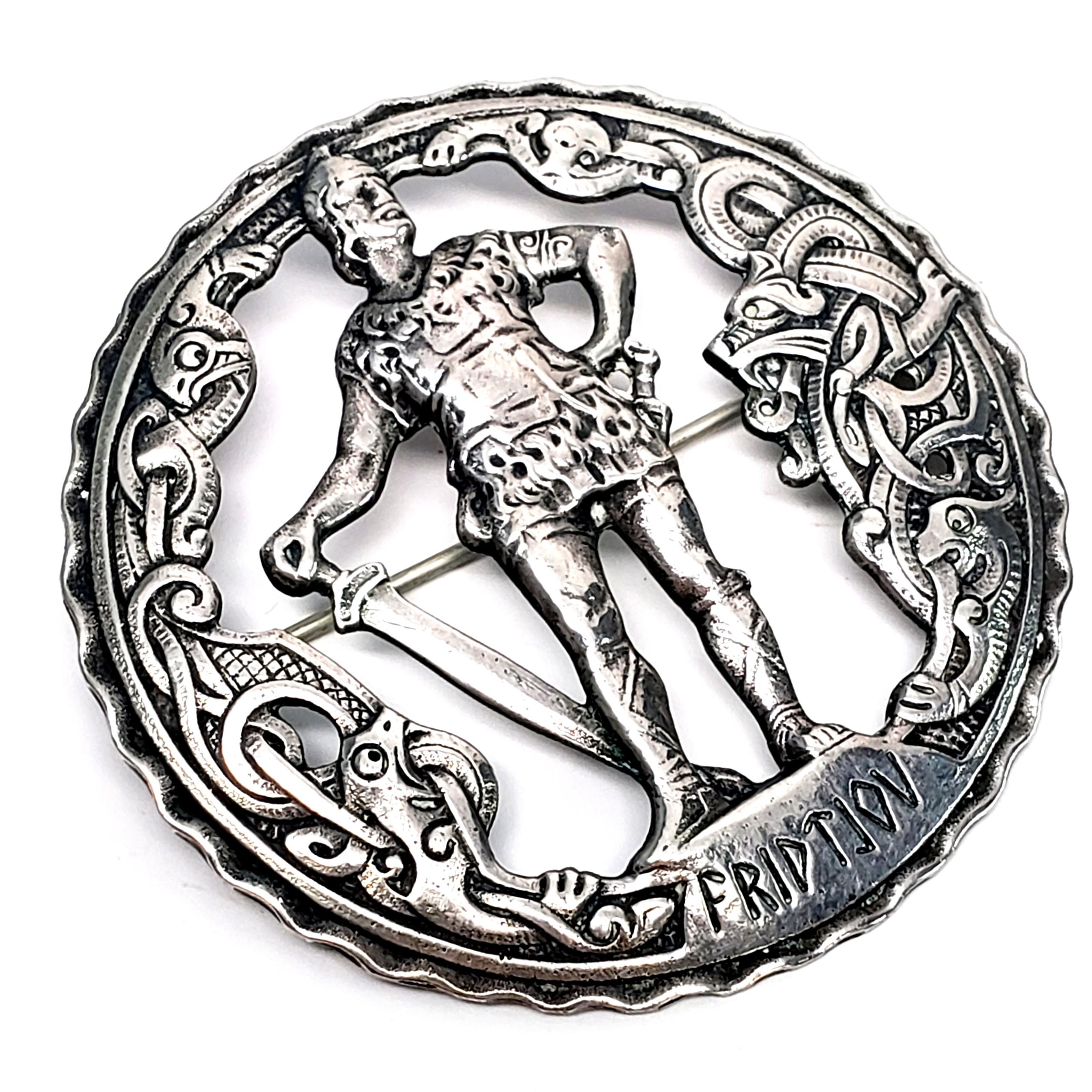 Women's or Men's 830 Silver Norway Fridtjov Warrior Pin