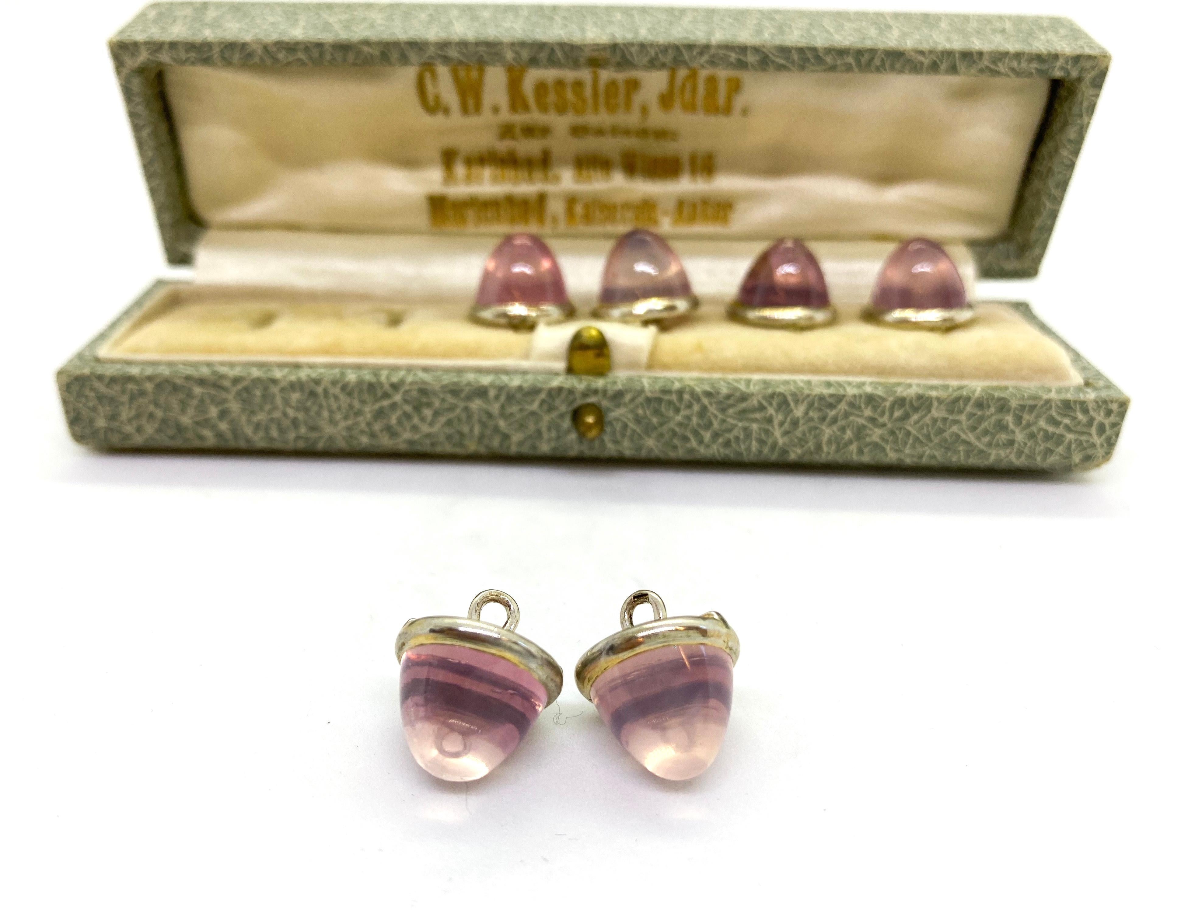 Round Cut 830 Silver Rose Quartz Shirt Studs Set of 6