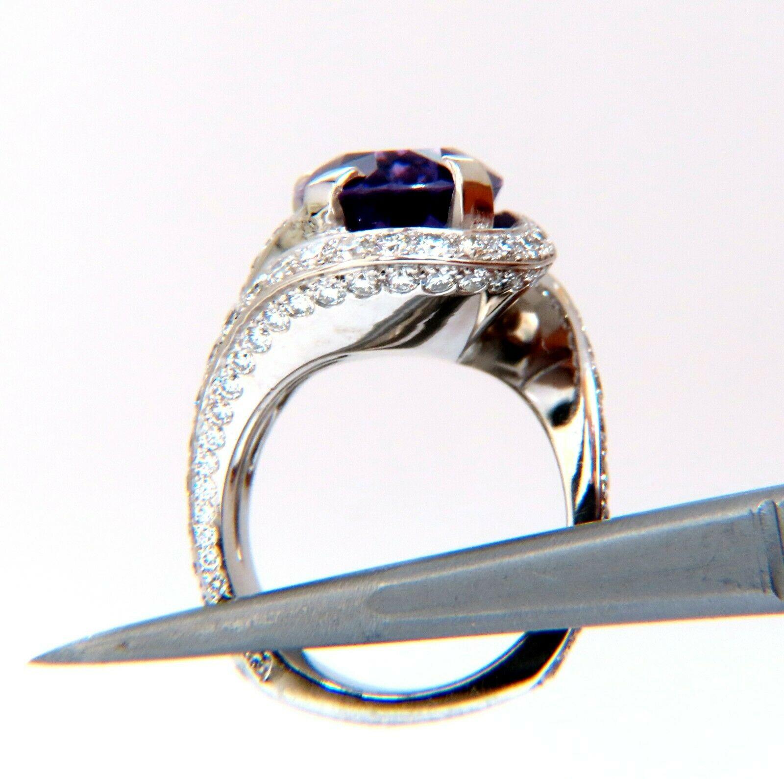 8.30ct Natural Amethyst Diamonds Ring Platinum Swirl Mod Deco In New Condition For Sale In New York, NY