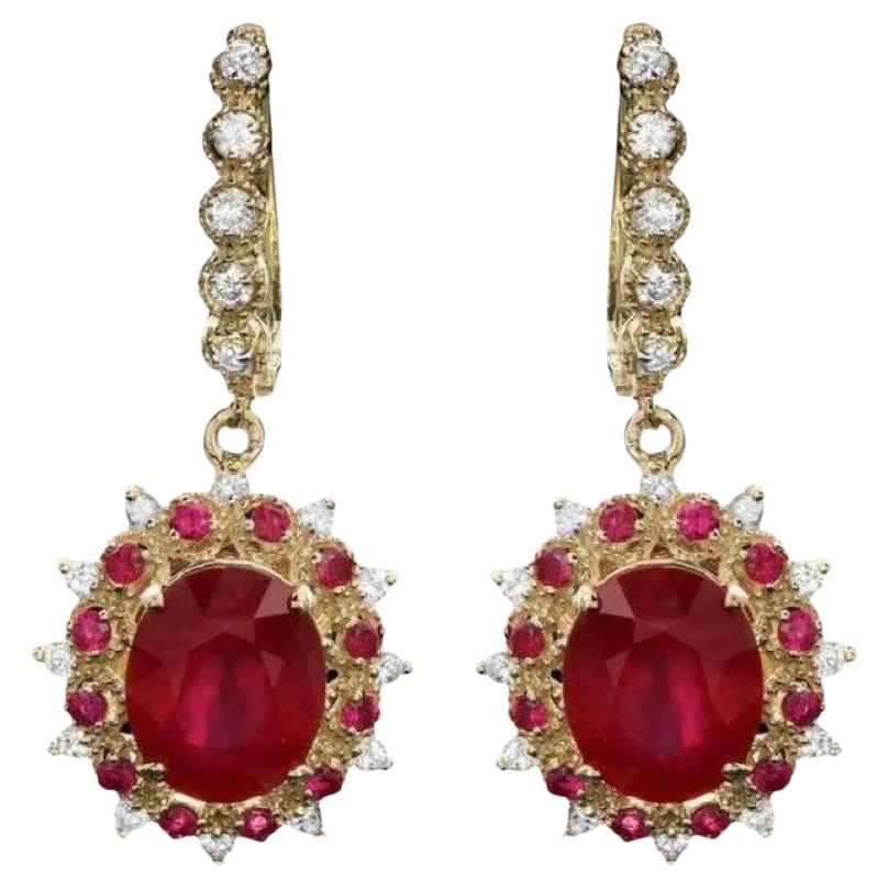 8.30Ct Natural Ruby and Diamond 14K Solid Yellow Gold Earrings