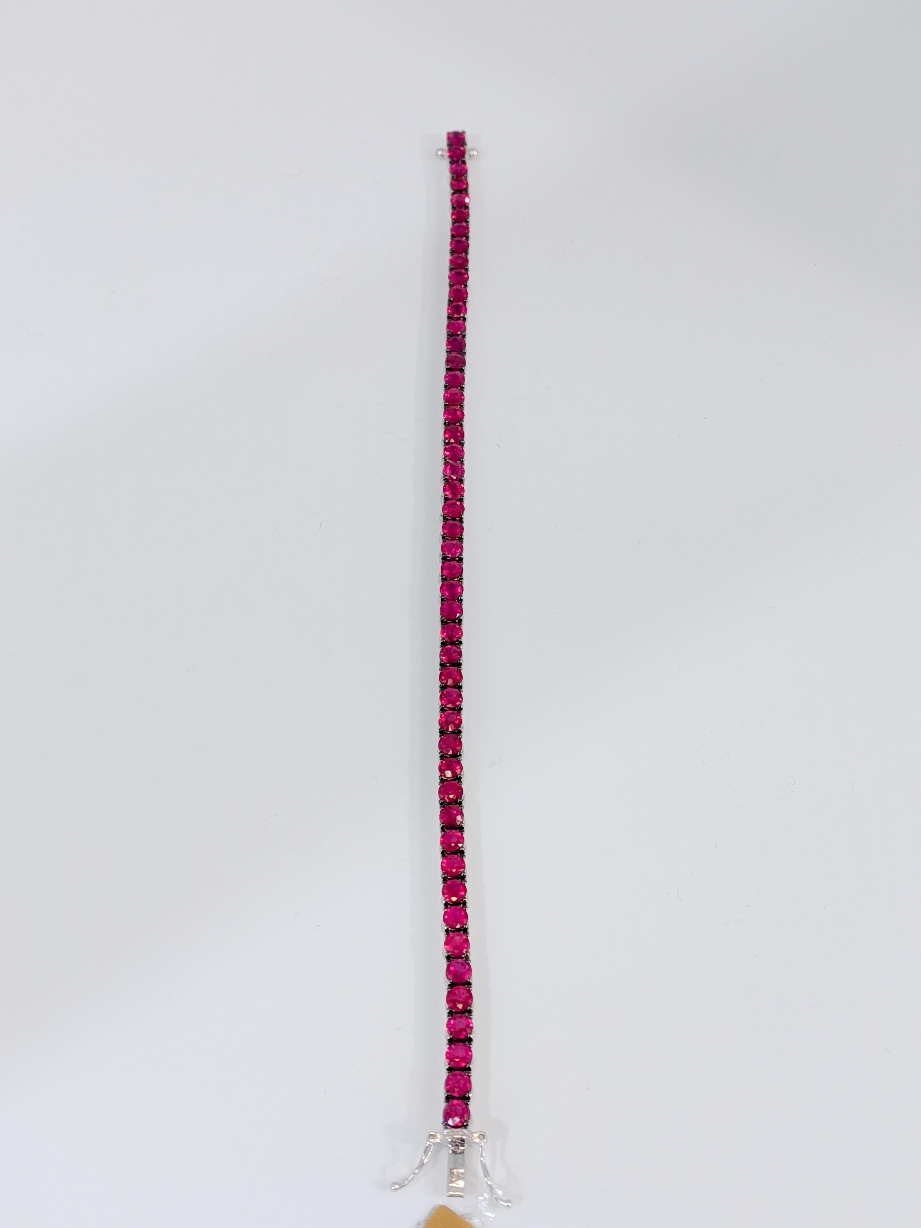 8.30ct Pink Natural Ruby Tennis Bracelet in 18k 750 White Gold 19cm x 3.2mm MXHM en venta 4