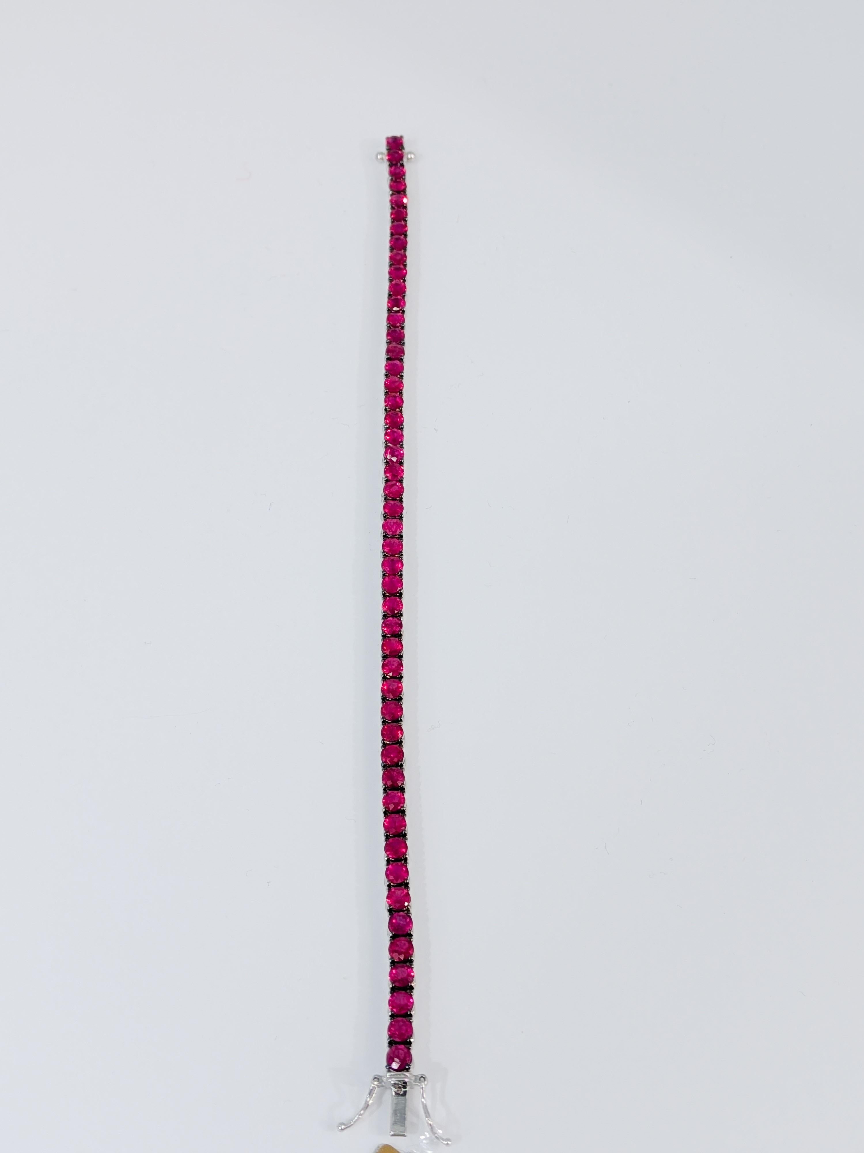 8.30ct Pink Natural Ruby Tennis Bracelet in 18k 750 White Gold 19cm x 3.2mm MXHM en venta 5