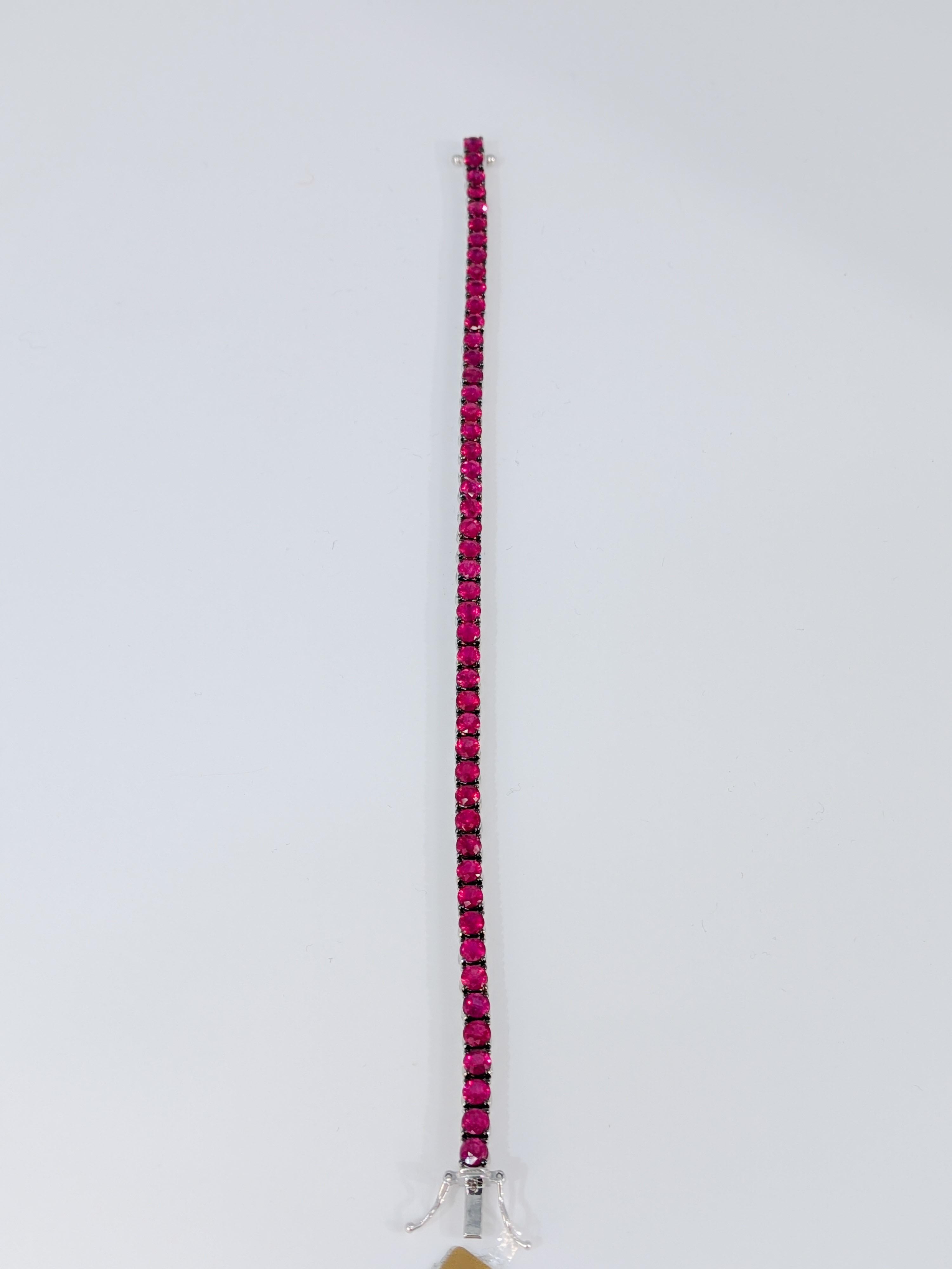 8.30ct Pink Natural Ruby Tennis Bracelet in 18k 750 White Gold 19cm x 3.2mm MXHM en venta 6