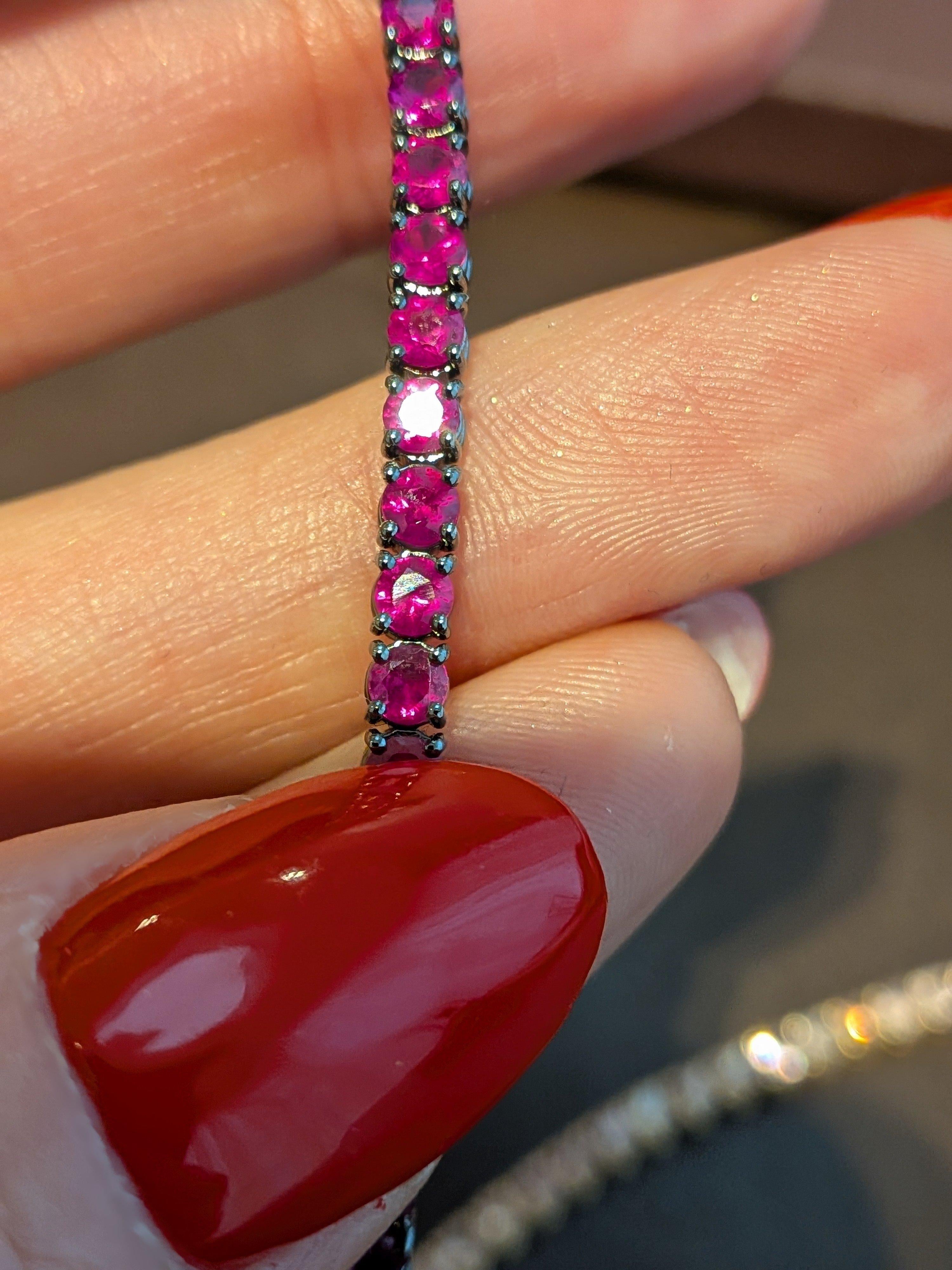 8.30 carat natural ruby tennis bracelet in 18k white gold with vivid pink rubies, classic luxury bracelet ideal for stacking, gifting and everyday elegance.

This MXHM tennis bracelet presents one of the most iconic jewelry classics in a refined and