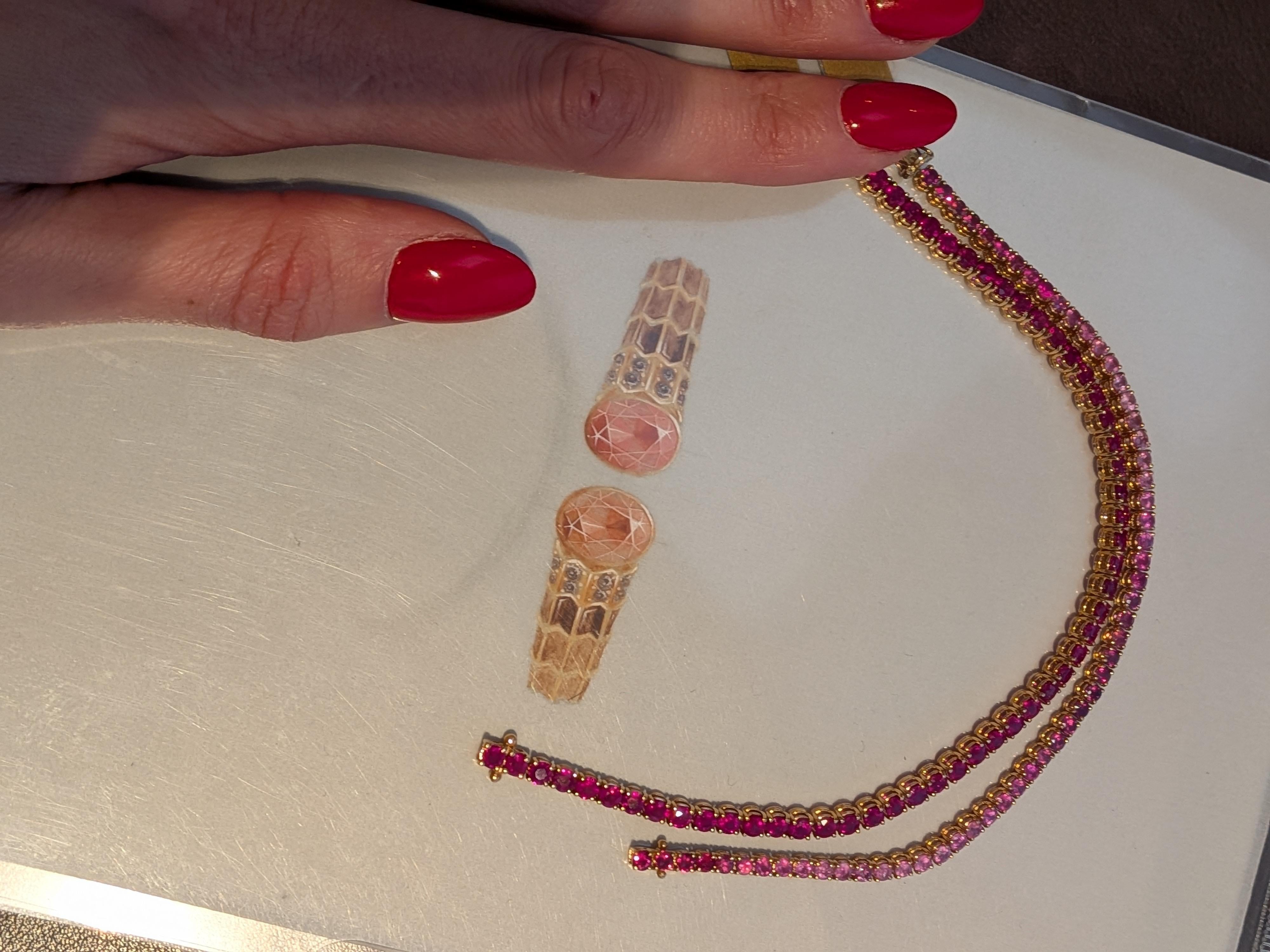 Femenino o masculino 8.30ct Pink Natural Ruby Tennis Bracelet in 18k 750 White Gold 19cm x 3.2mm MXHM en venta