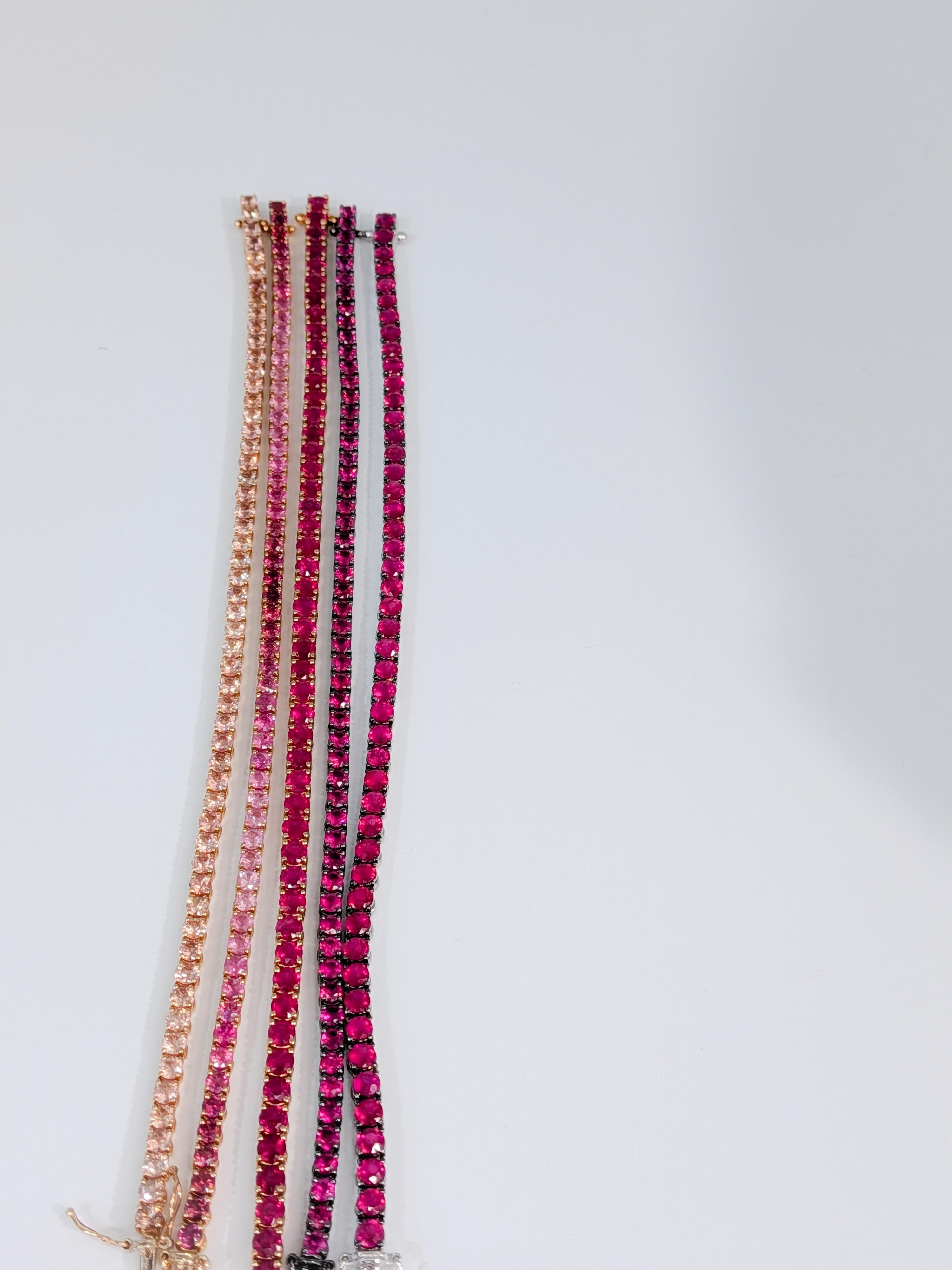 8.30ct Pink Natural Ruby Tennis Bracelet in 18k 750 White Gold 19cm x 3.2mm MXHM en venta 1