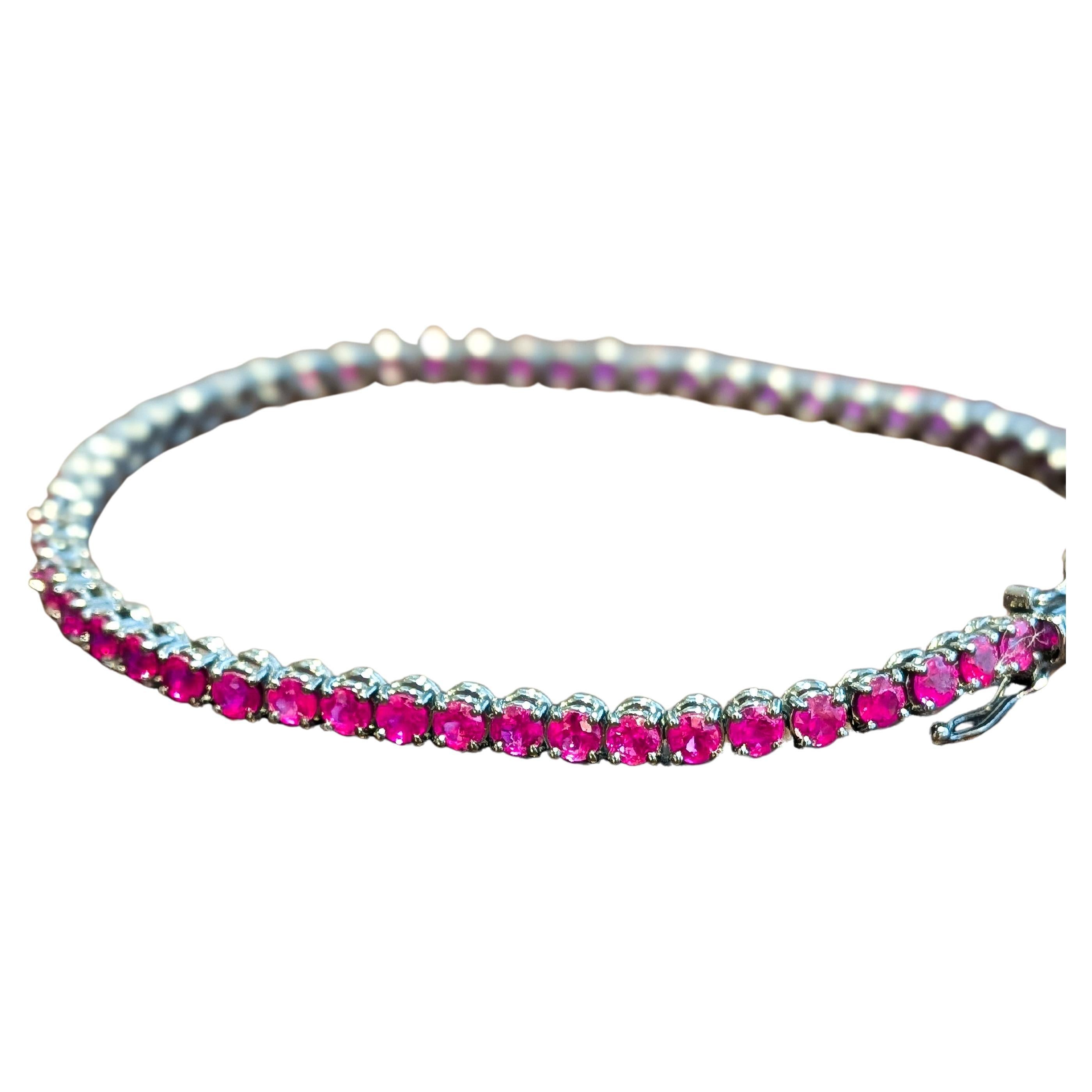 8.30ct Pink Natural Ruby Tennis Bracelet in 18k 750 White Gold 19cm x 3.2mm MXHM en venta