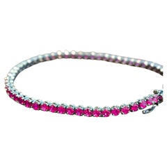 8.30ct Pink Natural Ruby Tennis Bracelet in 18k 750 White Gold 19cm x 3.2mm MXHM