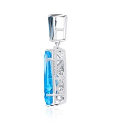 8.30Ct's Swiss Blue Topaz, London Blue Topaz and Diamond Pendant 14k White Gold