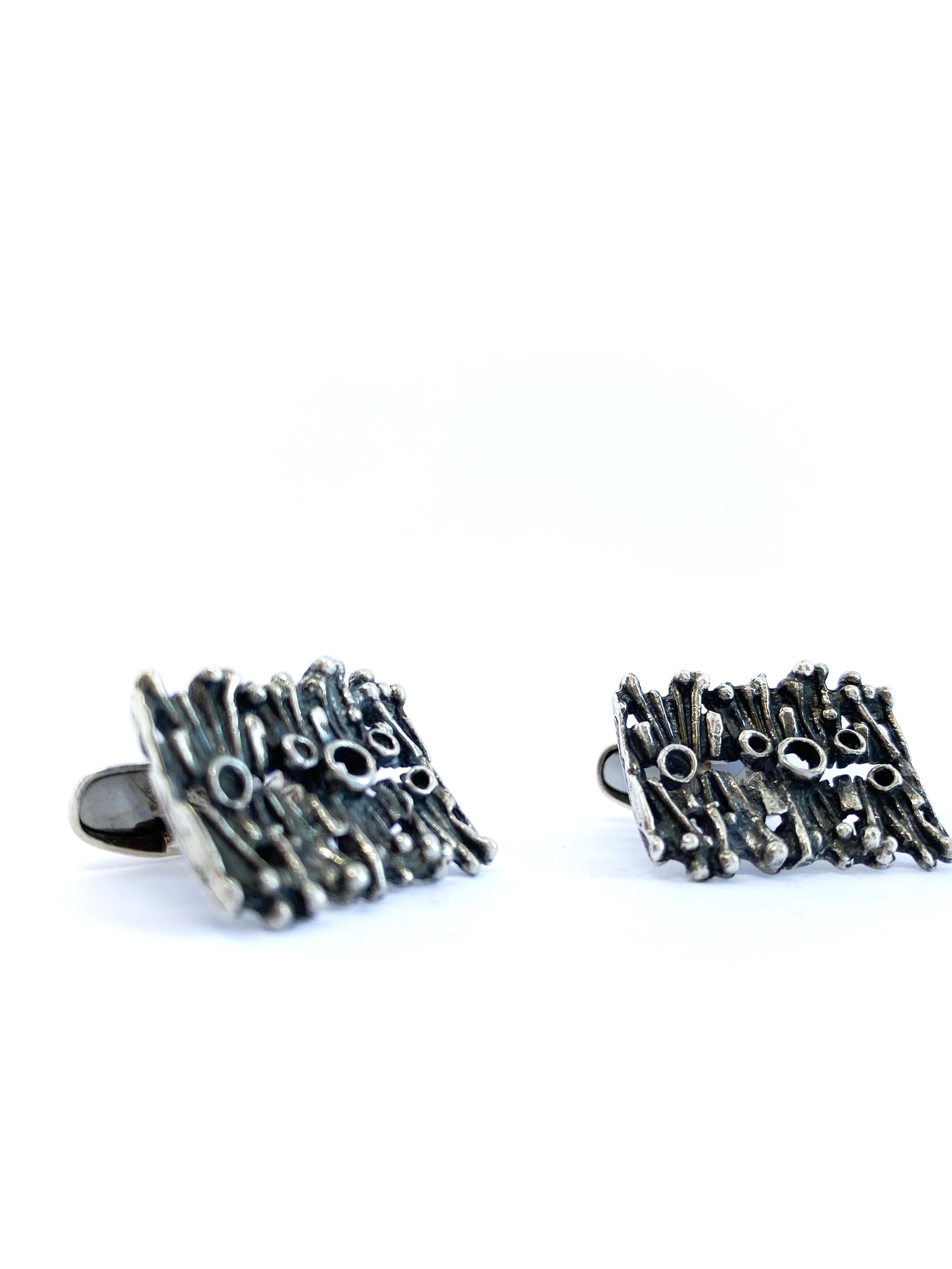 Modernist 830H Silver Finland 1970 Martti Viikinniemi Retro Cufflinks For Sale
