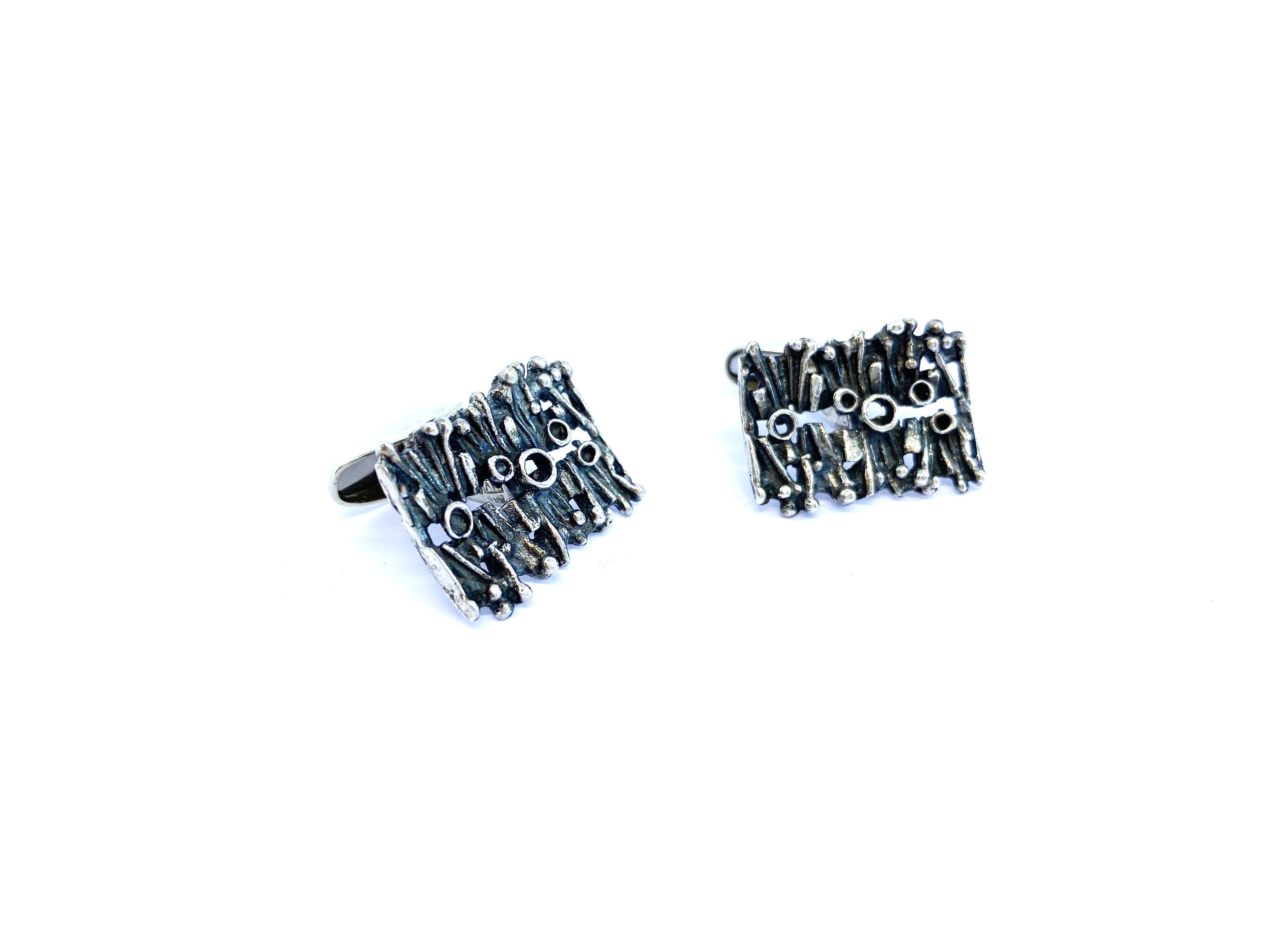 830H Silver Finland 1970 Martti Viikinniemi Retro Cufflinks In New Condition For Sale In Orimattila, FI