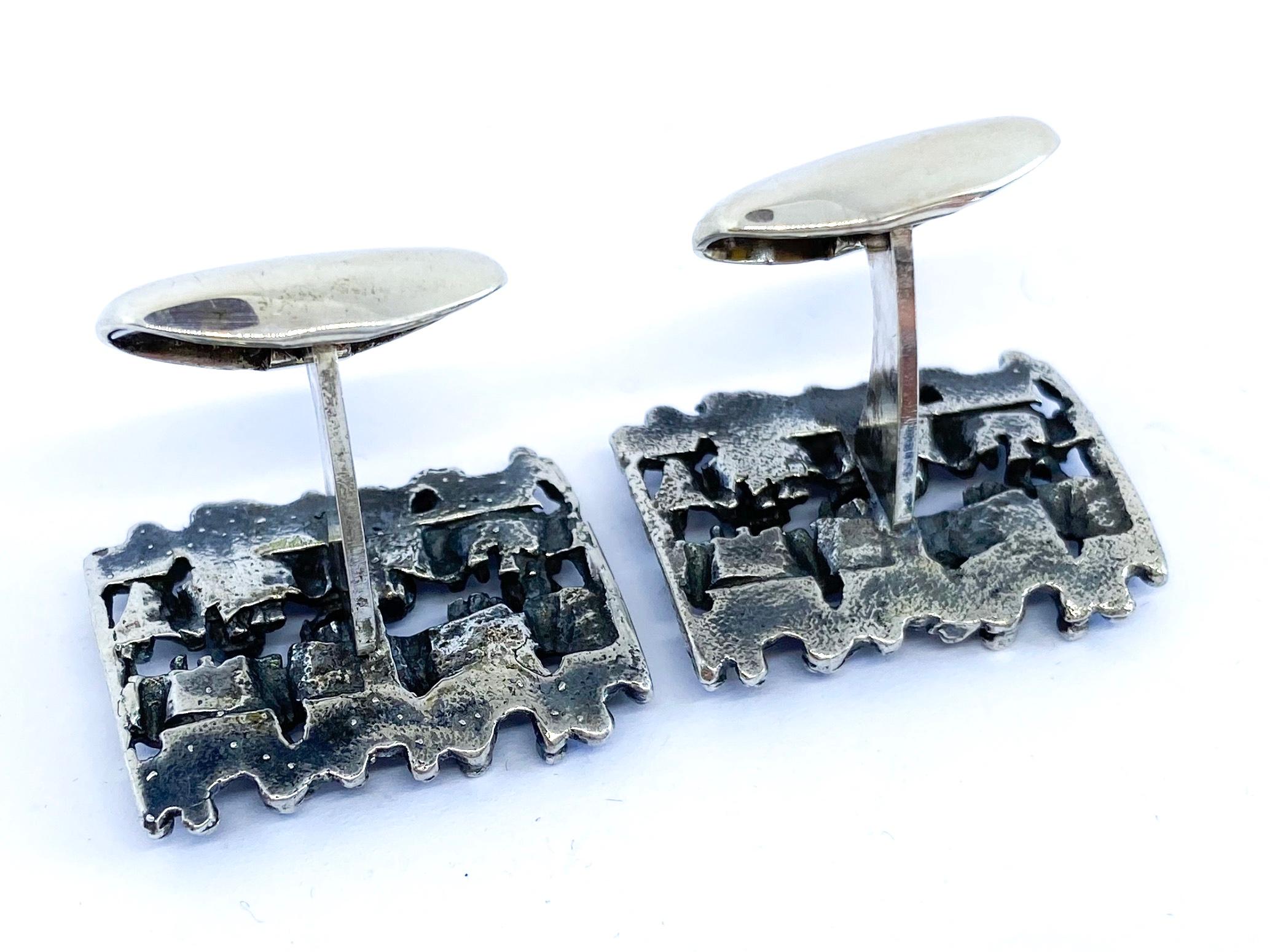 Women's or Men's 830H Silver Finland 1970 Martti Viikinniemi Retro Cufflinks For Sale