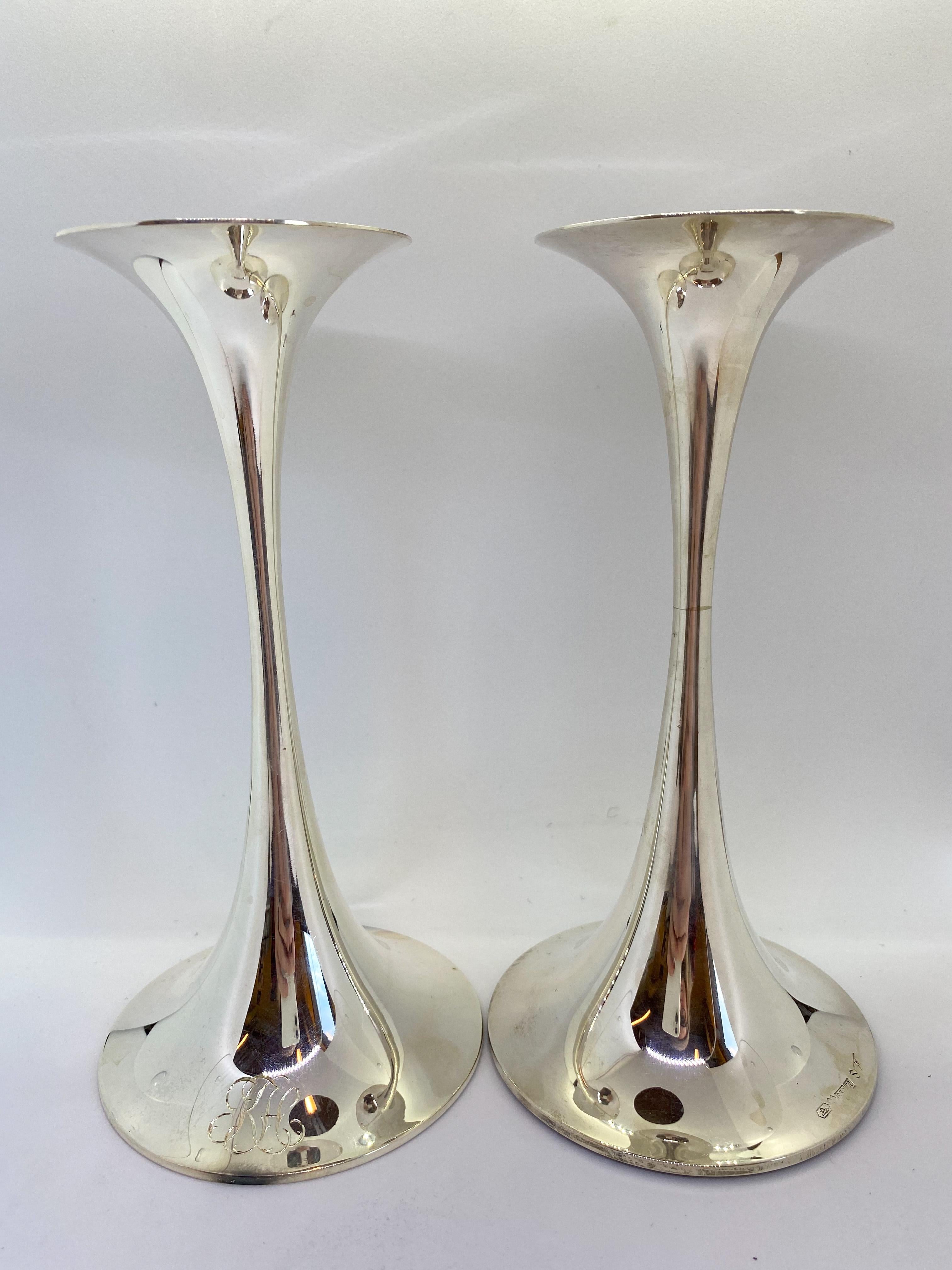 830H Silver Finland Tapio Wirkkala TW 284 Candleholder 
Set of 6 candleholders, 4 of them including engravings
3 different sizes: 1 x 10.3cm, 3 x 14.8cm, 2 x 18.2cm
Tapio Wirkkala works are collected by many important museums in the world, among