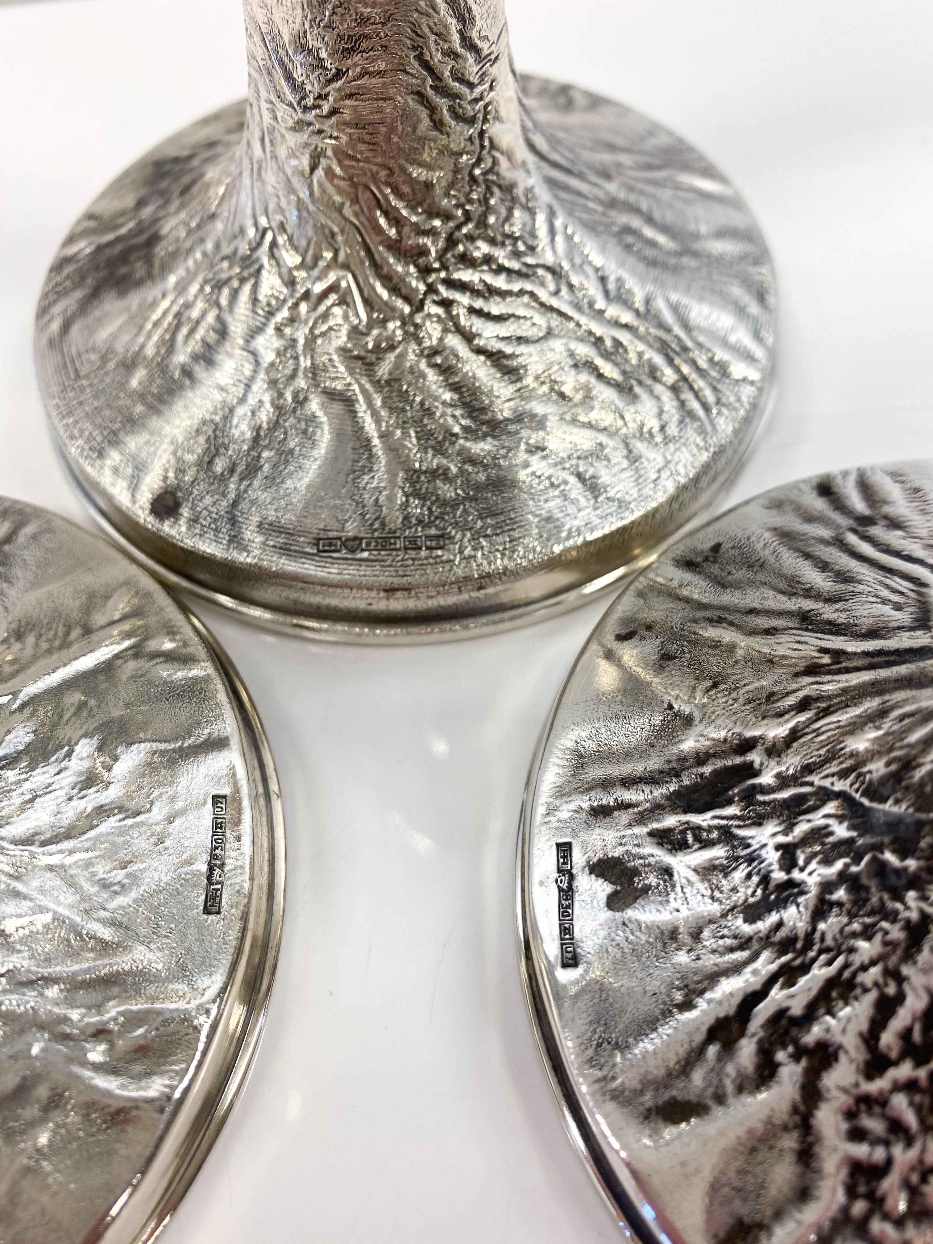 Women's or Men's 830H Sterling Silver 1972-1975 Finland Pentti Sarpaneva Six Lace Candleholders For Sale