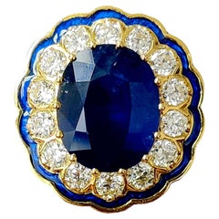 8.31 Carat Art Deco Era Ceylon Blue Sapphire with Old Cut Diamonds 18k Gold