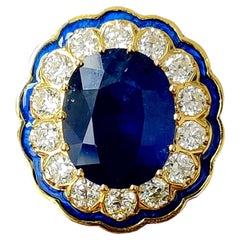 8.31 Carat Art Deco Era Ceylon Blue Sapphire with Old Cut Diamonds 18k Gold