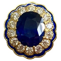 8.31 Carat Art Deco Era Ceylon Blue Sapphire with Old Cut Diamonds 18k Gold
