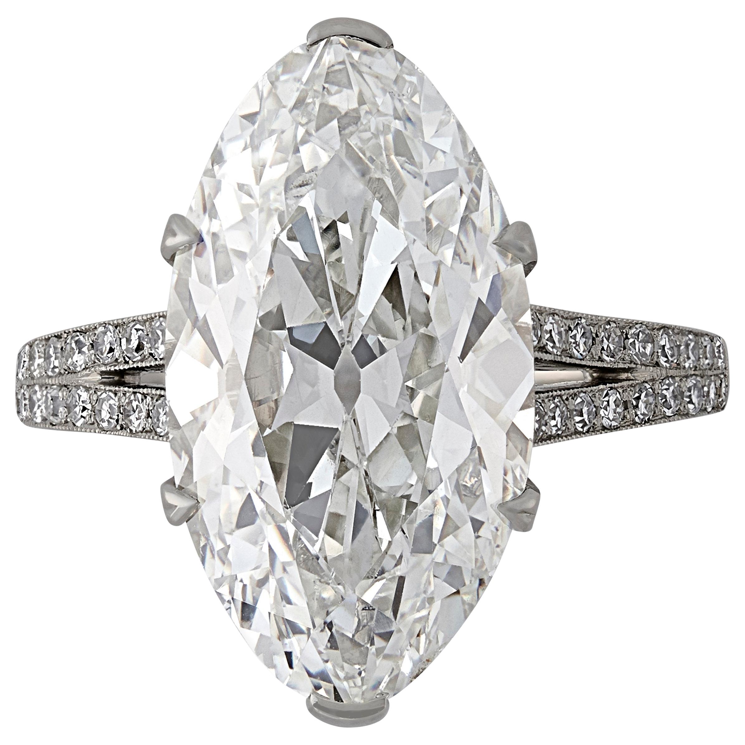 8.31 Carat H SI1 Moval Diamond Ring with Elegant Diamond Setting by Hancocks