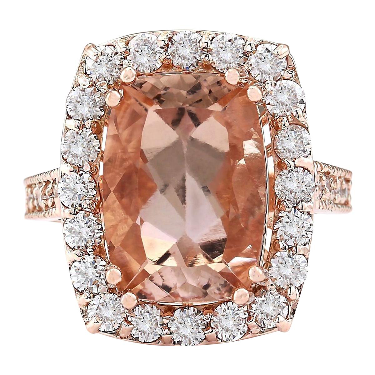Natural Morganite Diamond Ring In 14 Karat Rose Gold  For Sale
