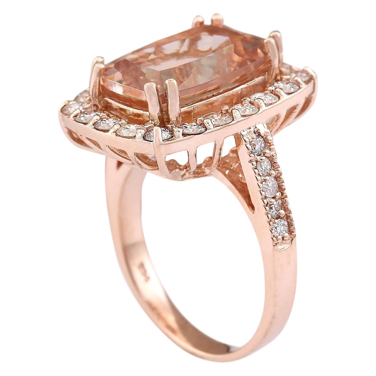 Cushion Cut Natural Morganite Diamond Ring In 14 Karat Rose Gold  For Sale